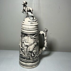 VIntage Handmade and Painted Large Stein with a Lid Raised Design